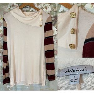 White Birch•Cowl Neck•Sweater•Striped Sleeves•Sz Large
